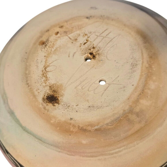 Vintage Pottery SW Bowl Navajo Signed LIttle Violet Feathers Pink Black White - Picture 6 of 8